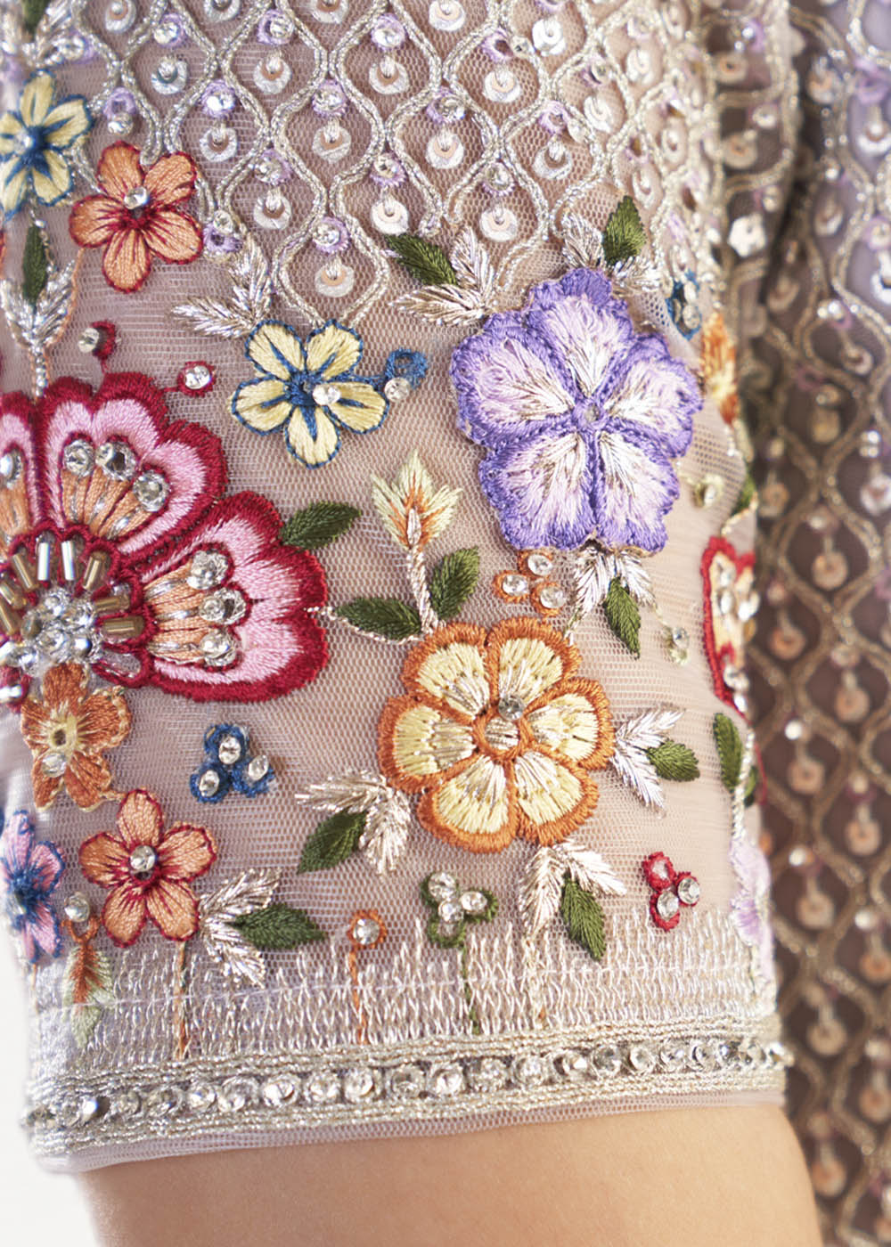 Lavender Purple Net Lehenga Choli with Cording,Thread, Sequins and Zarkan work