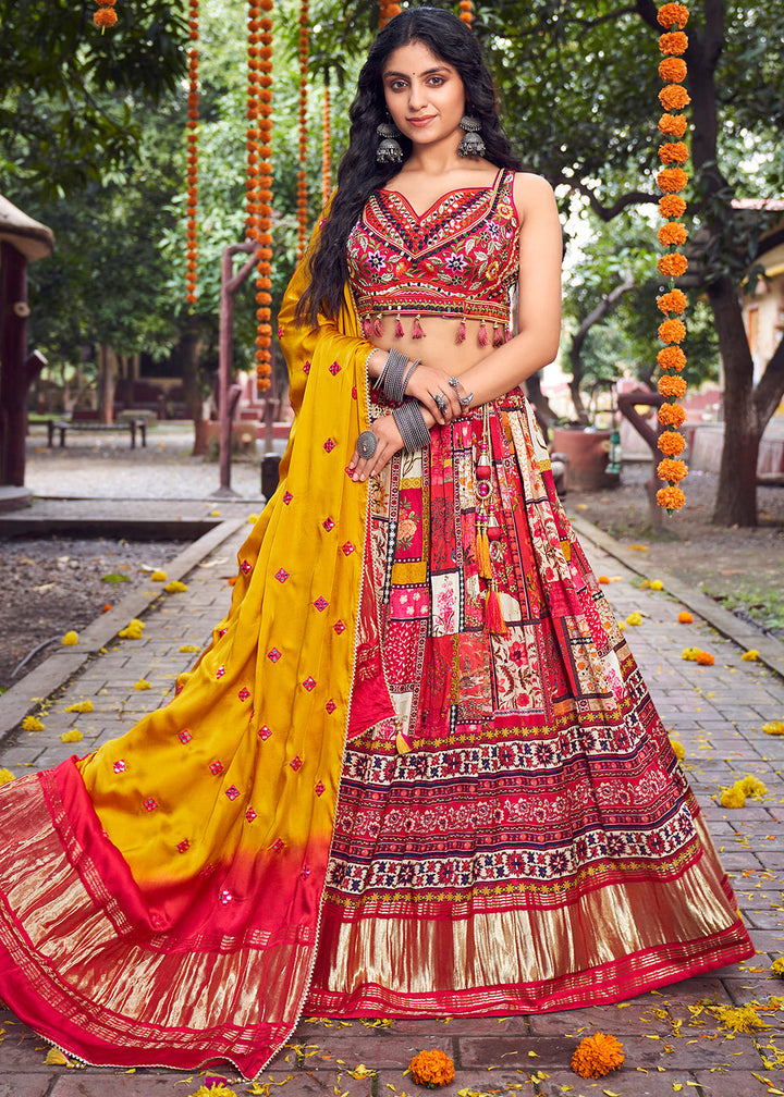Red & Yellow Ready to Wear Designer Silk Lehenga Choli