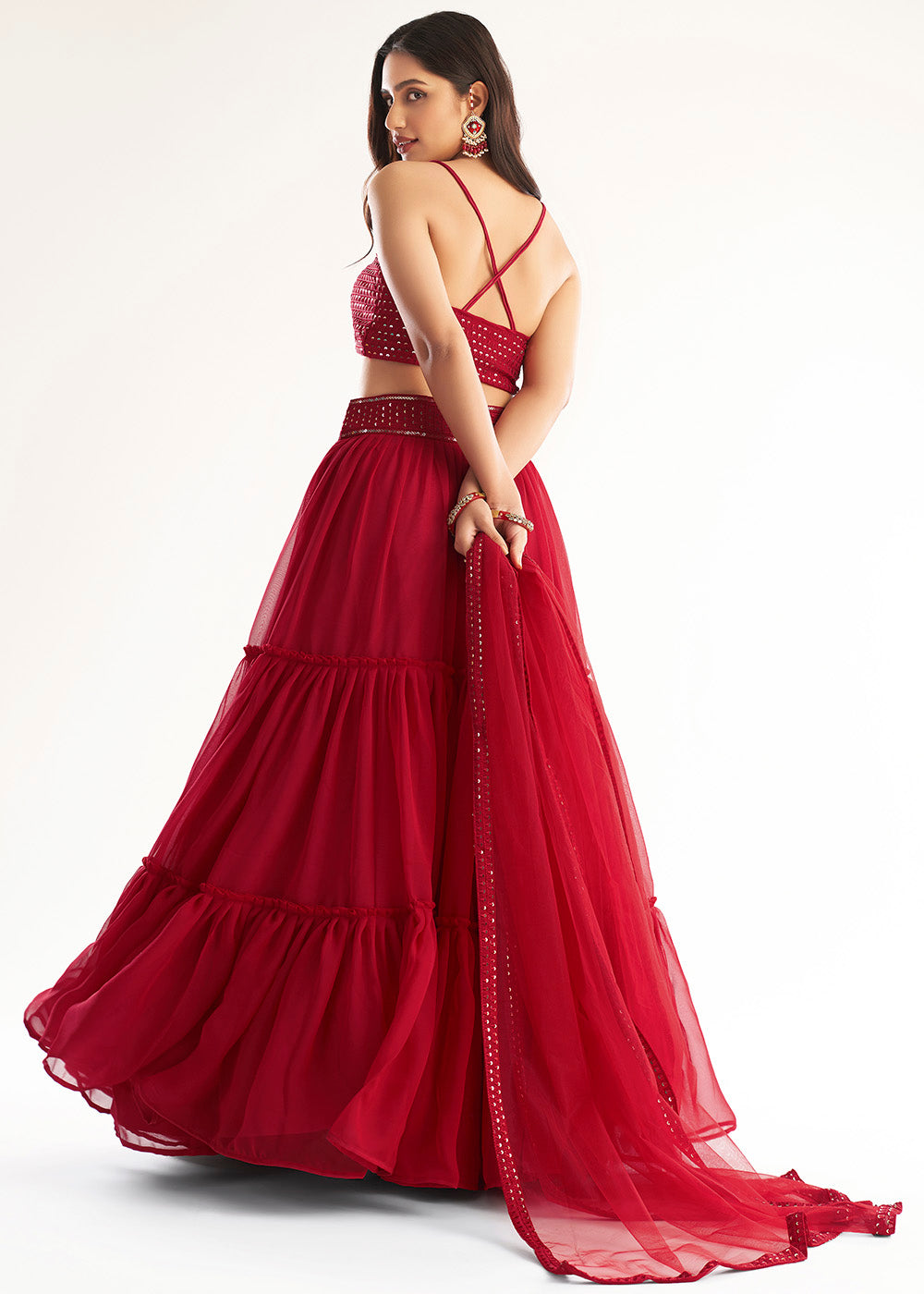 Carmine Red Ready to Wear Designer Georgette Lehenga Choli