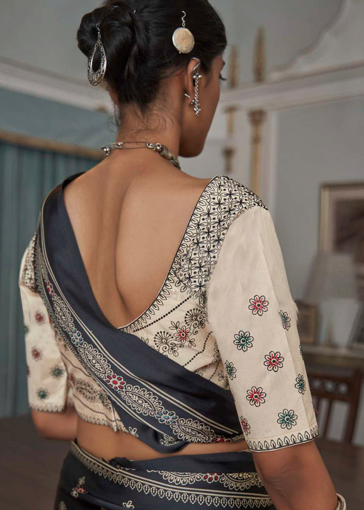 Midnight Black Gajji Silk Saree with Embroidery Blouse