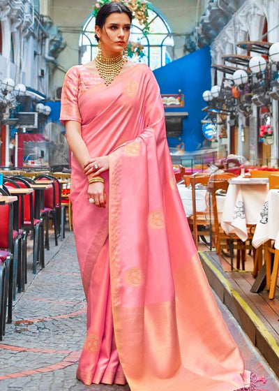 Rose Pink Designer Wear Woven Banarasi Silk Saree