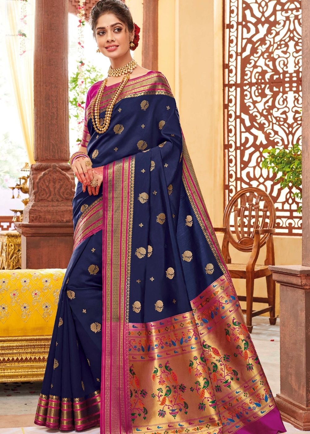 Indigo Blue Woven Paithani Silk Saree