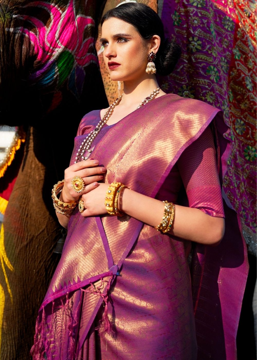 Wine Purple Handloom Weave Kanjivaram Silk Saree