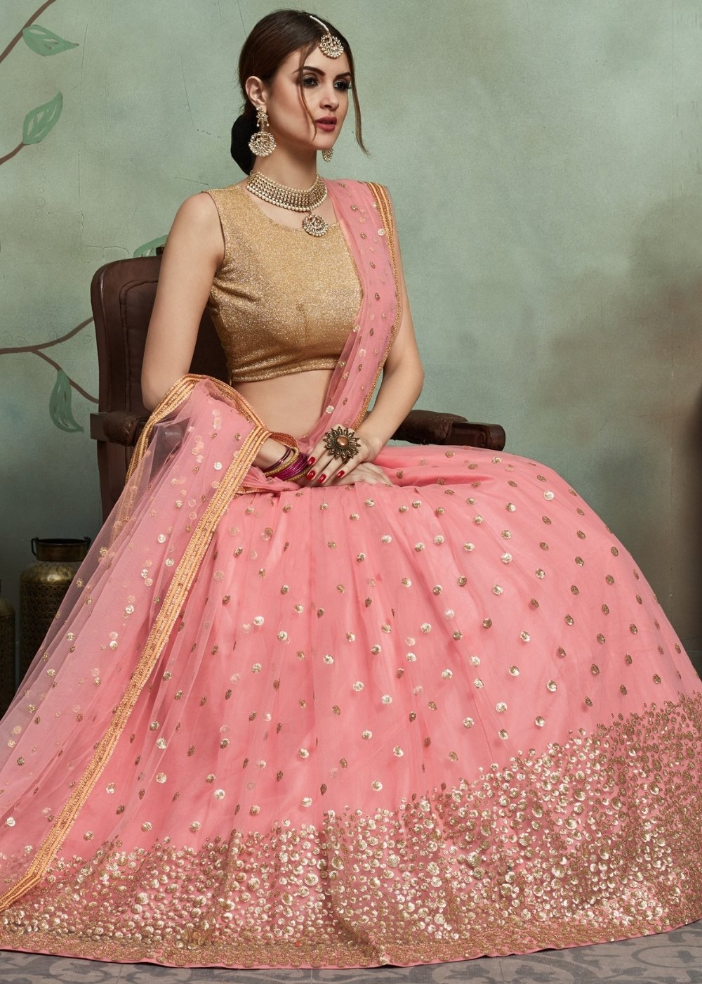 Rouge Pink Designer Soft Net Lehenga Choli with Sequins work
