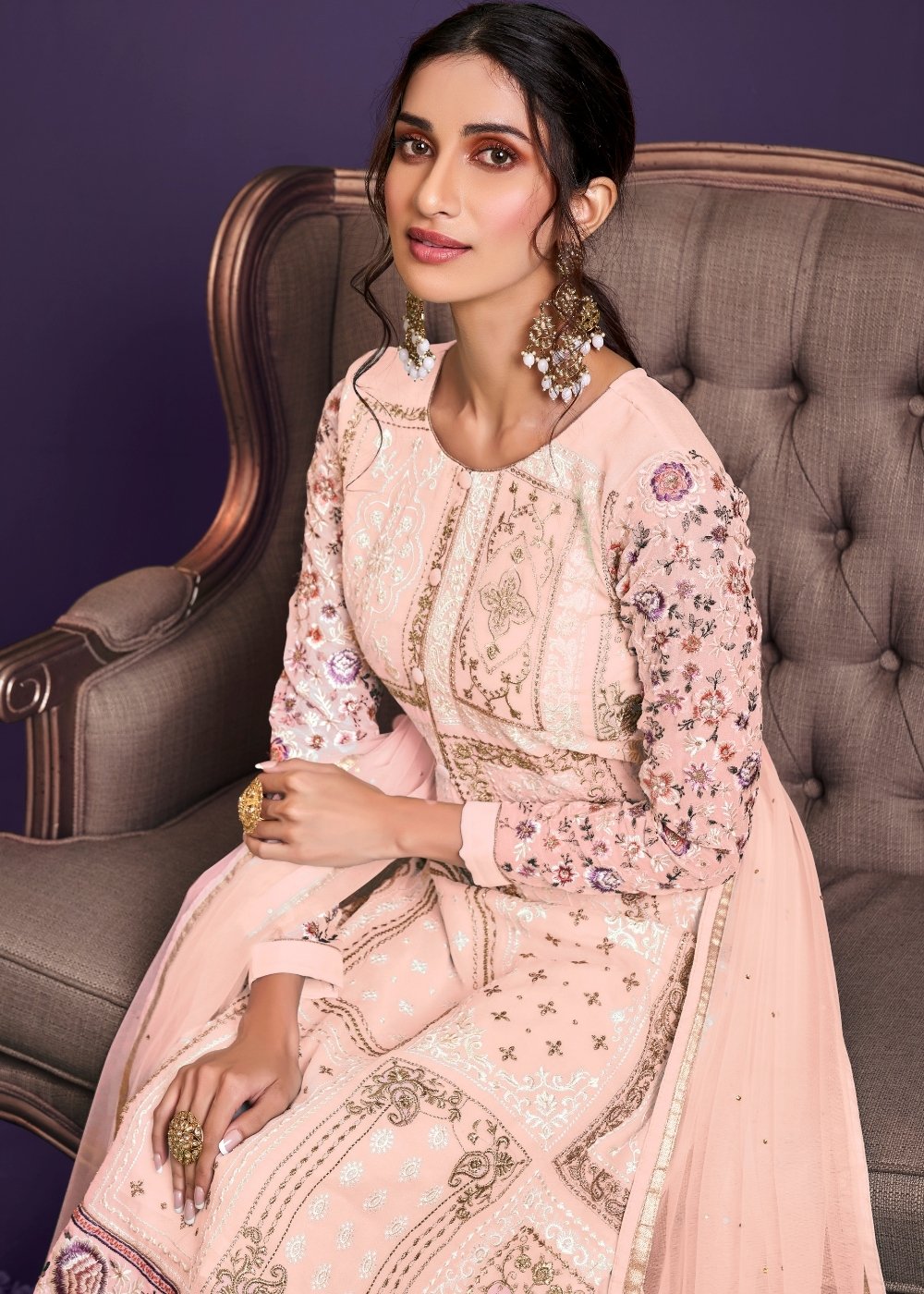 Lemonade Pink Georgette Salwar Suit with Thread, Zari & Sequence work