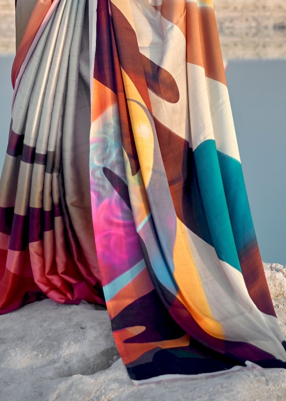 Multicolor Digital Printed Crepe Silk Saree