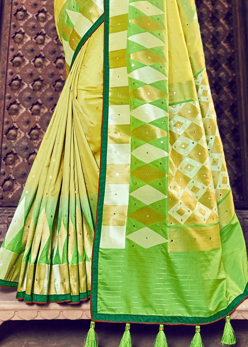 Lime Green Banarasi Silk Saree with Embroidered Silk Blouse