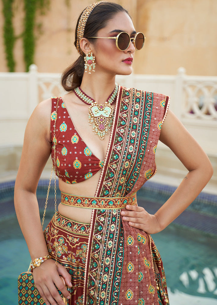 Shades Of Brown Ready to Wear Designer Silk Lehenga Choli with Sparkle & Mirror work