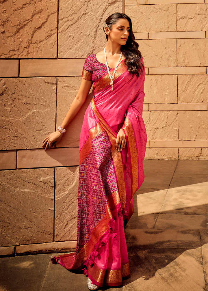 Hot Pink Woven Patola Silk Saree
