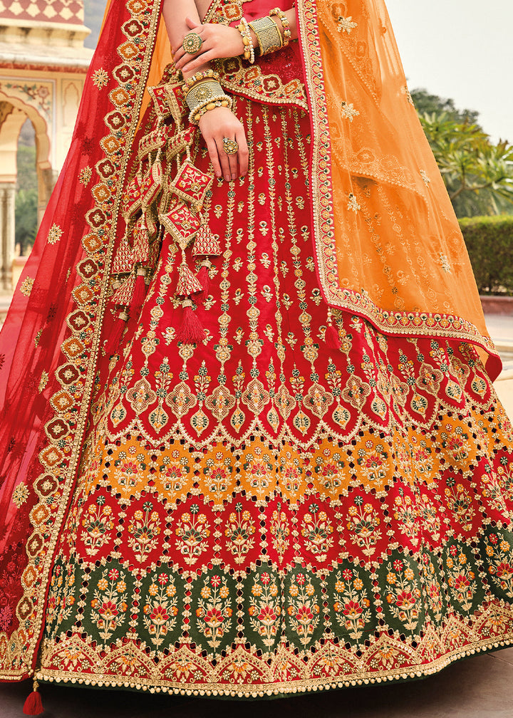 Crimson Red Banarasi Silk Lehenga Choli with Heavy Embroidery Work