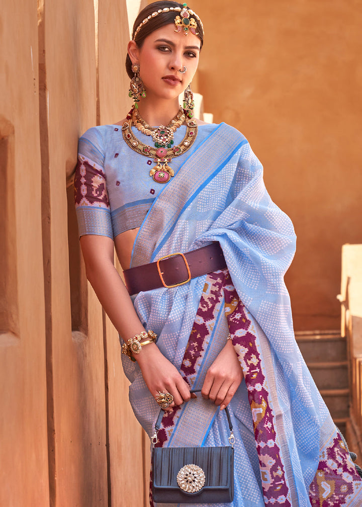 Maya Blue Printed Cotton Silk Saree