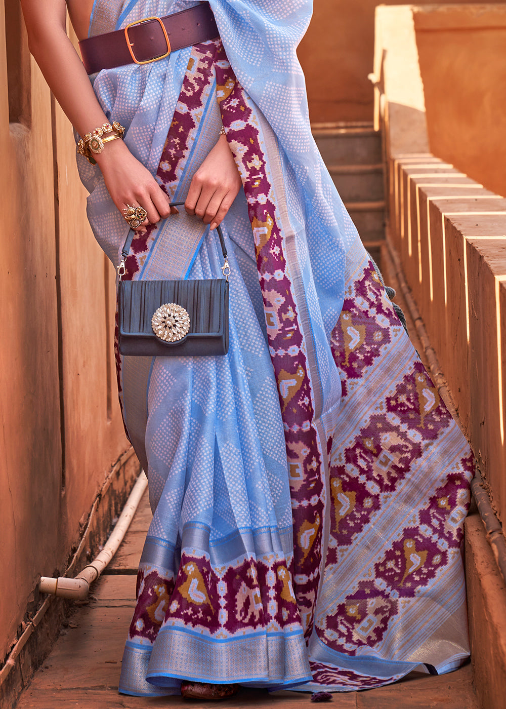 Maya Blue Printed Cotton Silk Saree