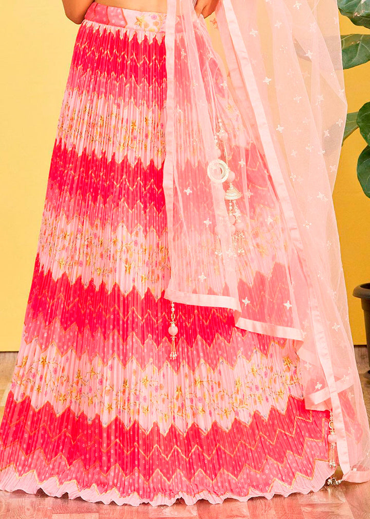 Shades Of Pink Digital Printed Chinnon Lehenga with Thread,Zari & Sequins Work