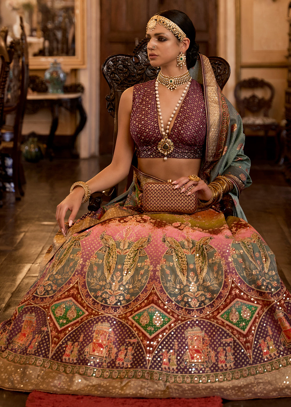 Purple & Pink Ready to Wear Designer Silk Lehenga Choli with Sparkle & Aari Mirror work