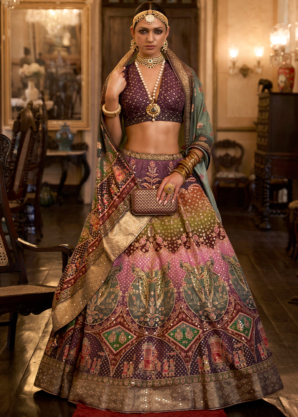 Purple & Pink Ready to Wear Designer Silk Lehenga Choli with Sparkle & Aari Mirror work