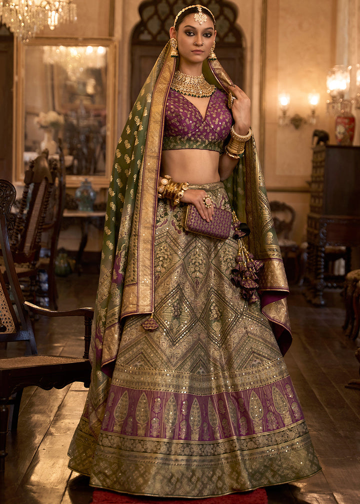 Shades Of Brown Ready to Wear Designer Silk Lehenga Choli with Sparkle & Aari Mirror work