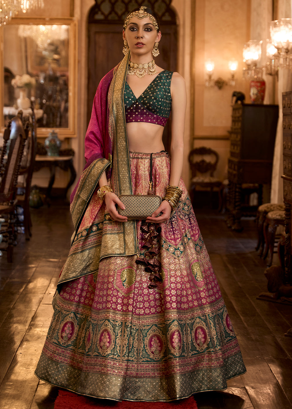 Shades Of Brown Ready to Wear Designer Silk Lehenga Choli with Sparkle & Aari Mirror work