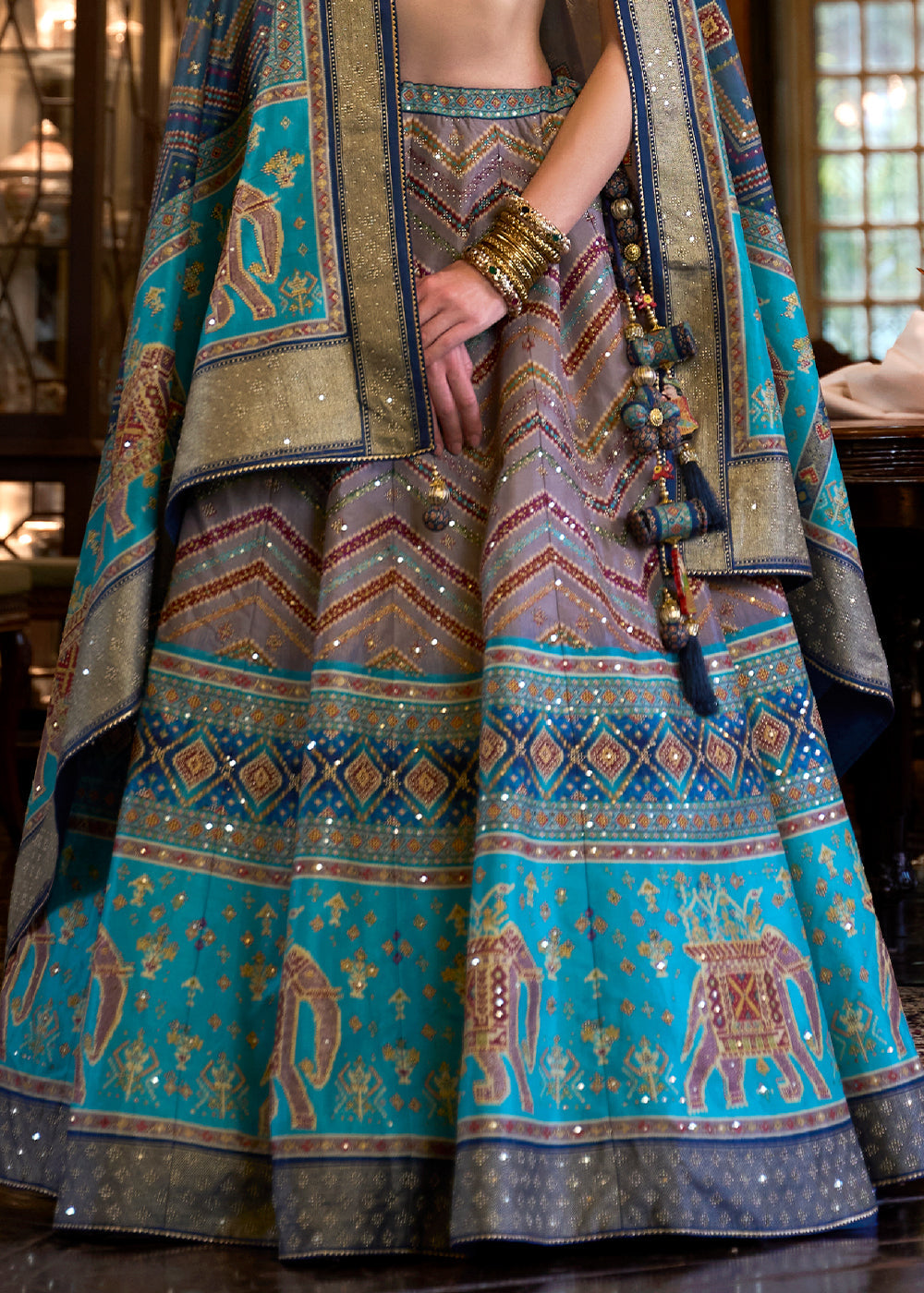 Shades Of Blue Ready to Wear Designer Silk Lehenga Choli with Sparkle & Mirror work