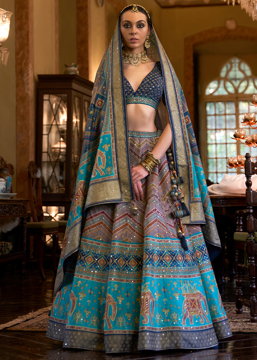 Shades Of Blue Ready to Wear Designer Silk Lehenga Choli with Sparkle & Mirror work