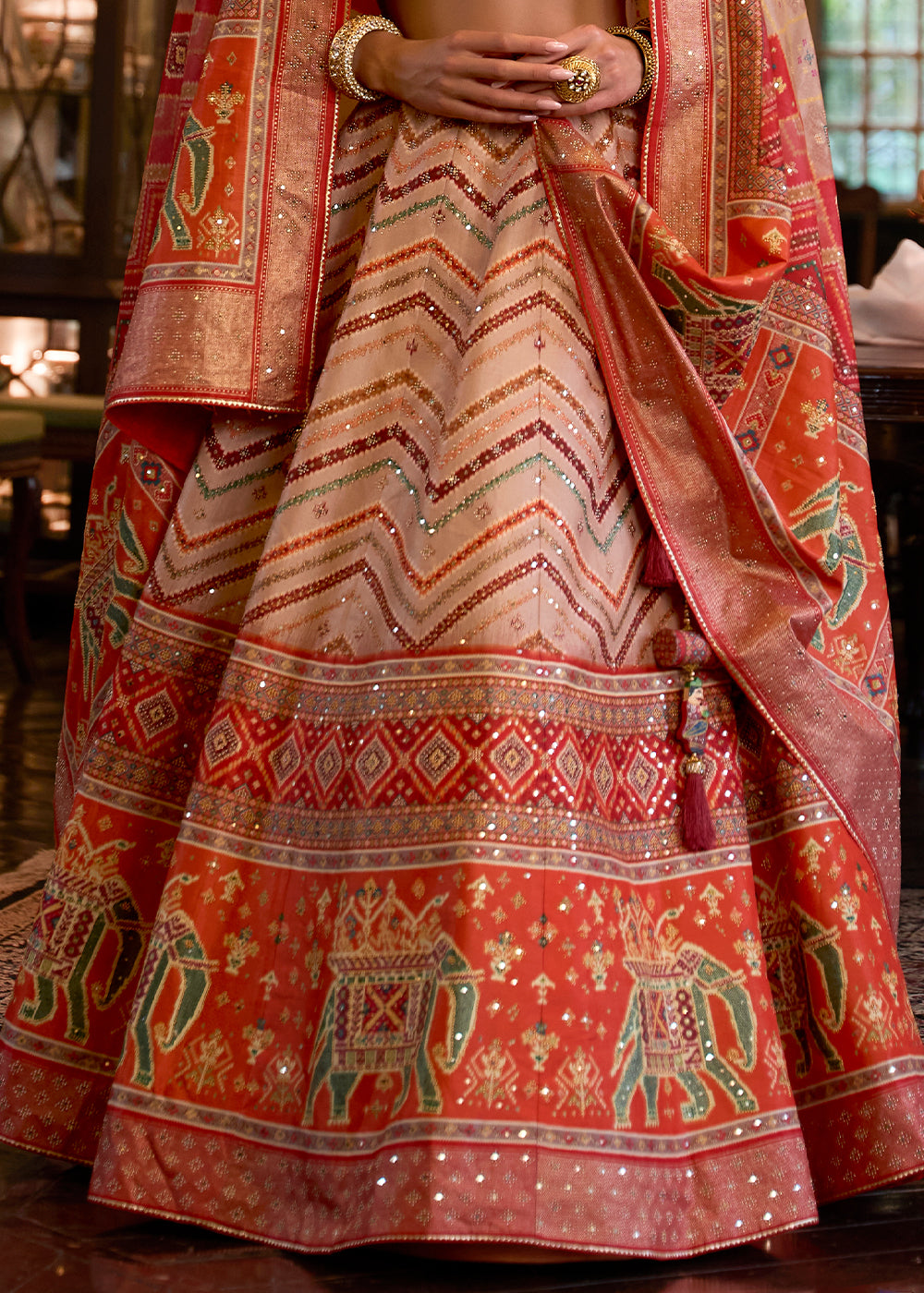Shades Of Red Ready to Wear Designer Silk Lehenga Choli with Sparkle & Mirror work