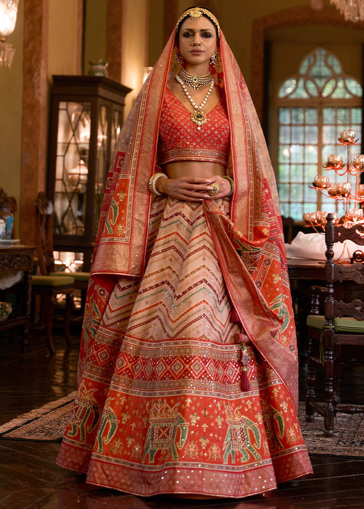 Shades Of Red Ready to Wear Designer Silk Lehenga Choli with Sparkle & Mirror work