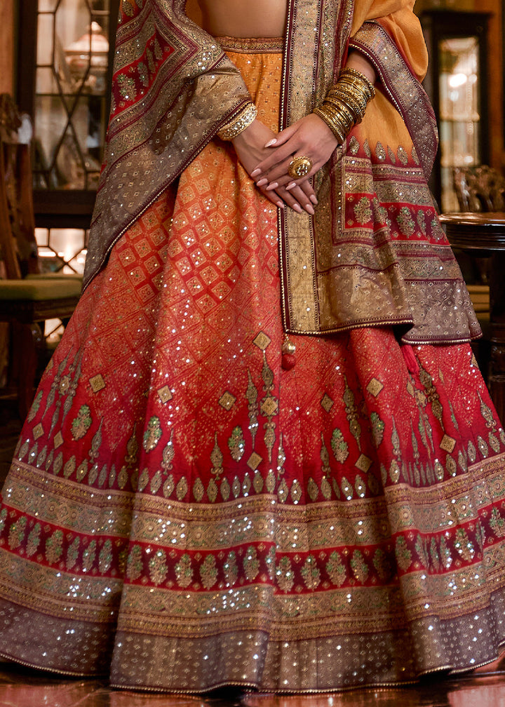 Yellow & Red Ready to Wear Designer Silk Lehenga Choli with Sparkle & Mirror work