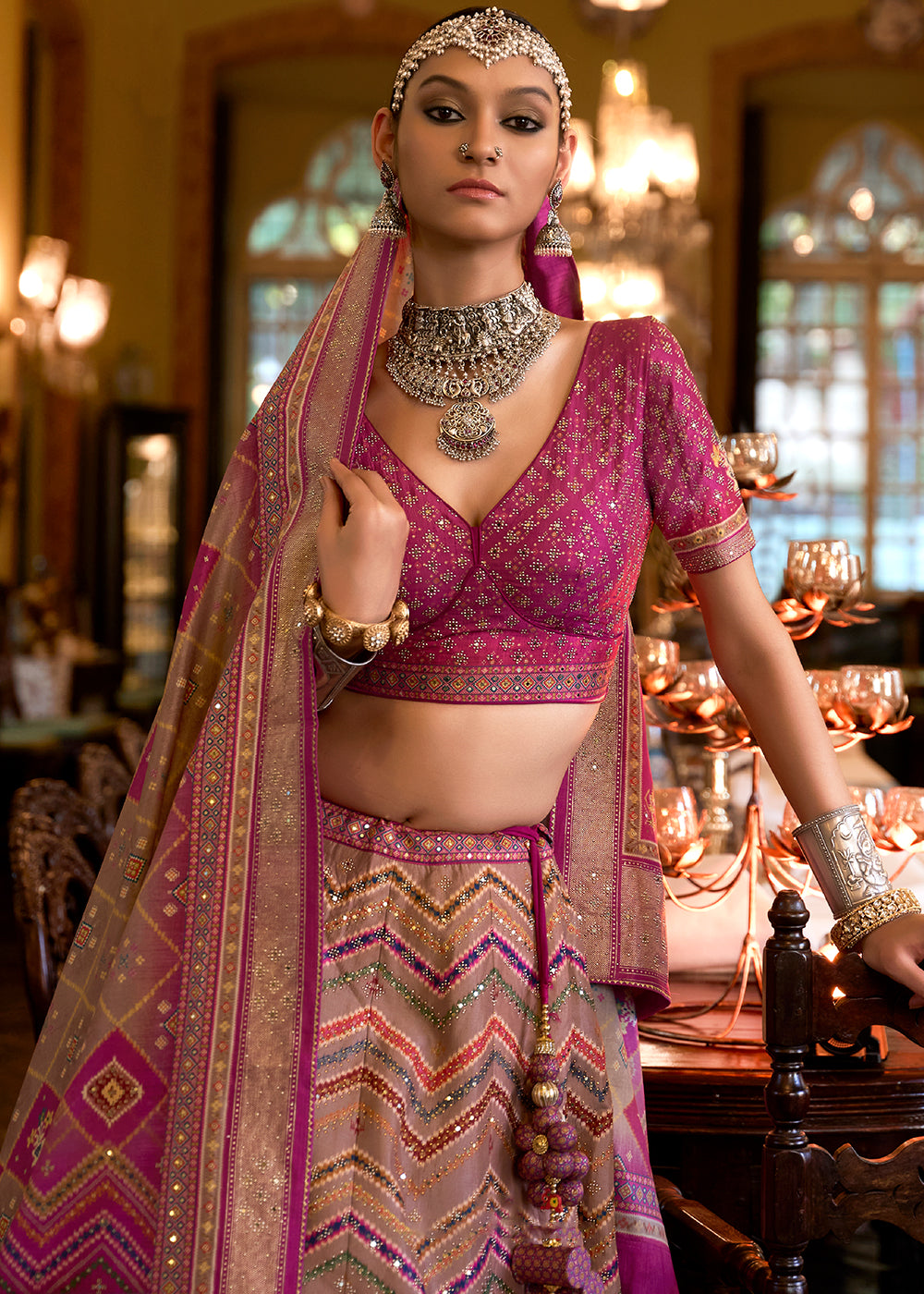 Shades Of Purple Ready to Wear Designer Silk Lehenga Choli with Sparkle & Mirror work