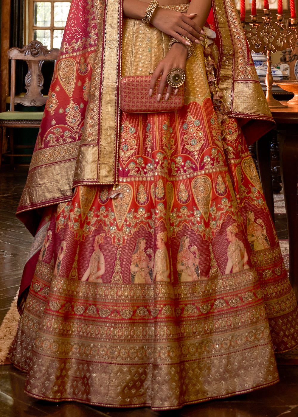 Pink & Golden Ready to Wear Designer Silk Lehenga Choli with Sparkle & Mirror work