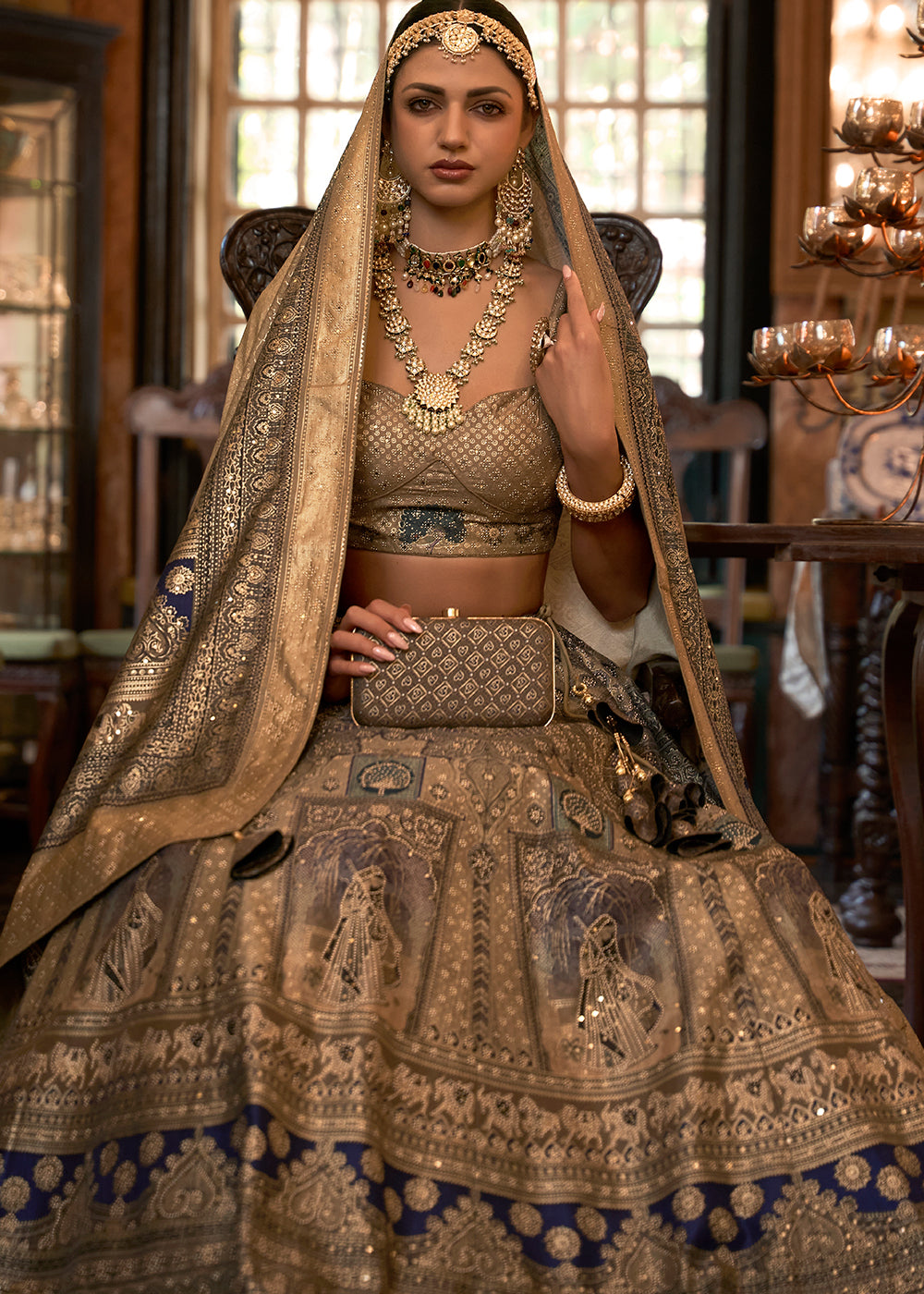 Blue & Golden Ready to Wear Designer Silk Lehenga Choli with Sparkle & Mirror work