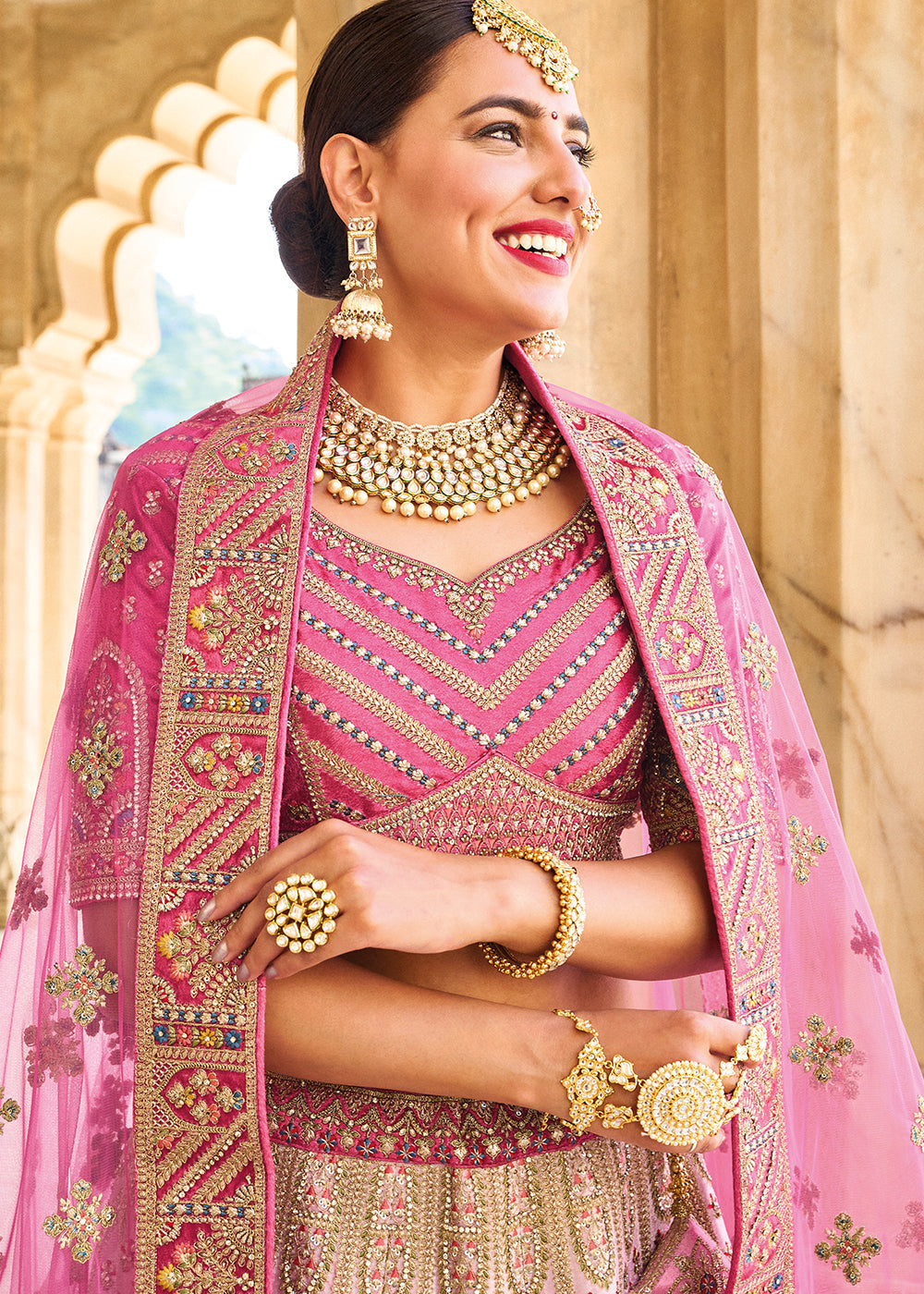 Shades Of Pink Velvet Lehenga Choli with Heavy Embroidery Work