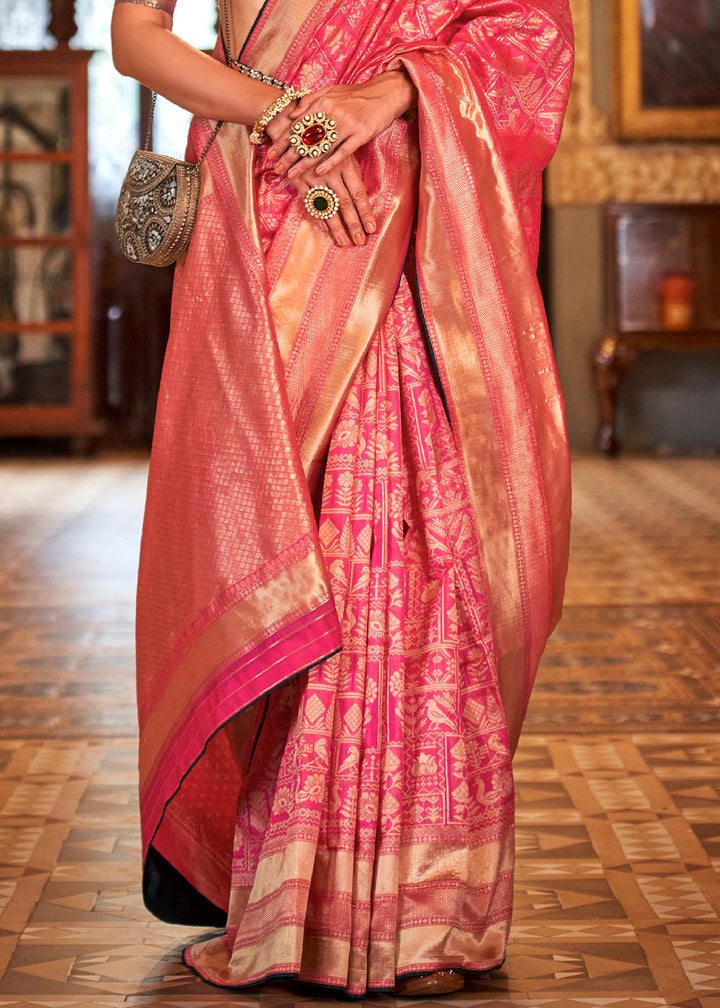 Bubble Gum Pink Zari Woven Banarasi Silk Saree