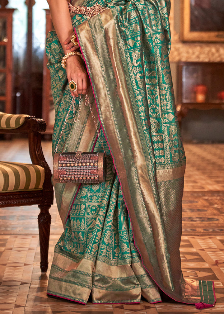 Munsell Green Zari Woven Banarasi Silk Saree