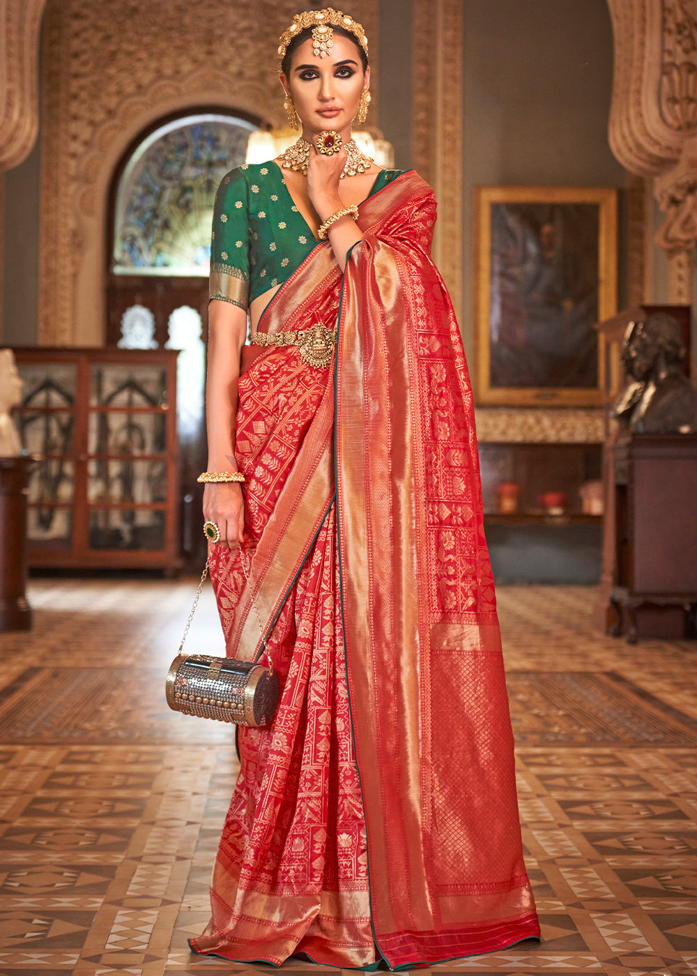 Candy Red Zari Woven Banarasi Silk Saree