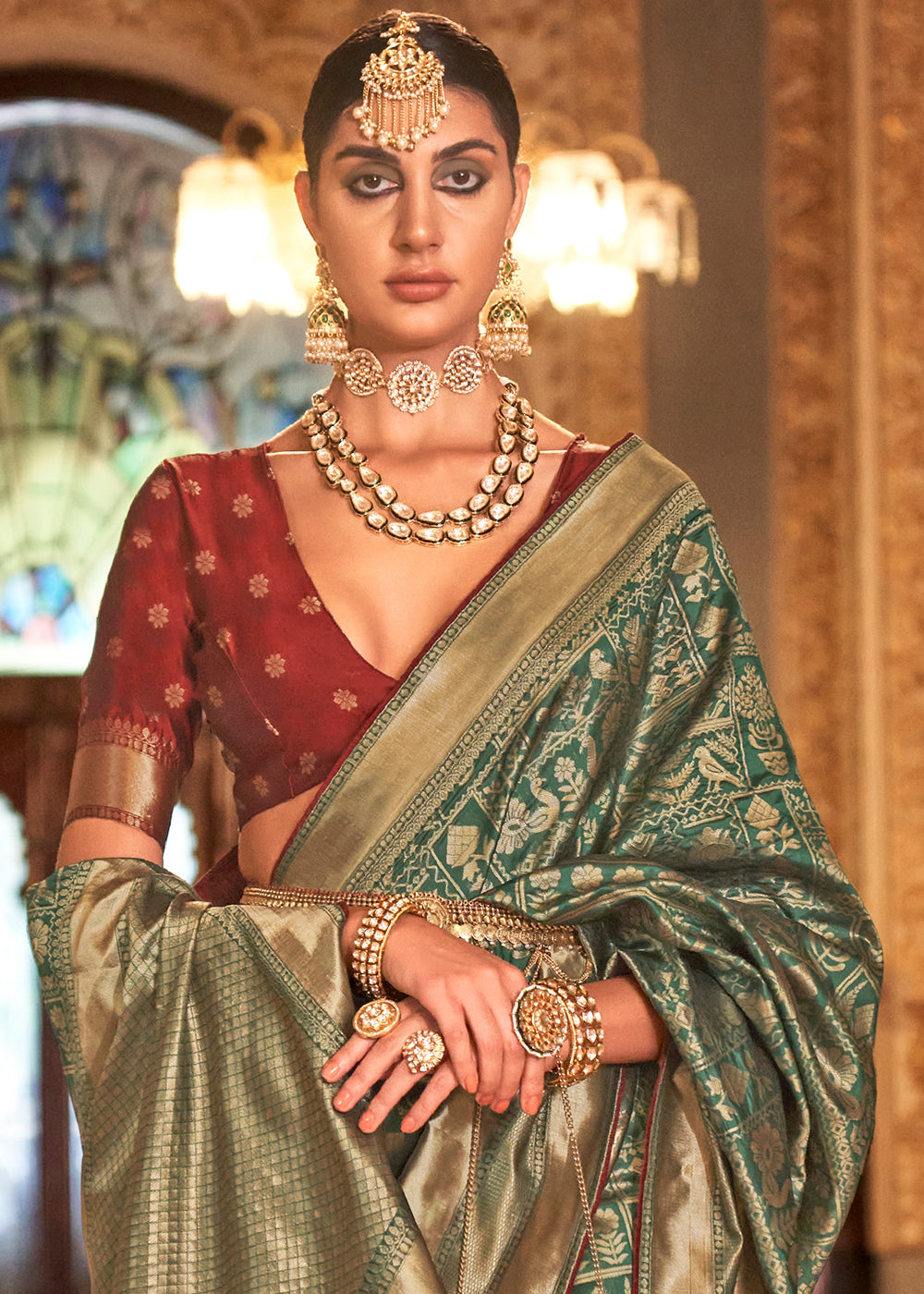 Dynasty Green Zari Woven Banarasi Silk Saree
