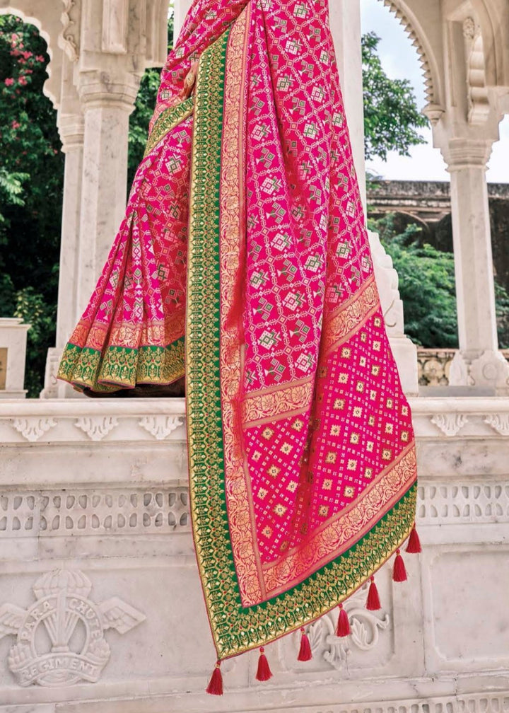Fuscia Pink Patan Patola Silk Saree with Embroidered Blouse