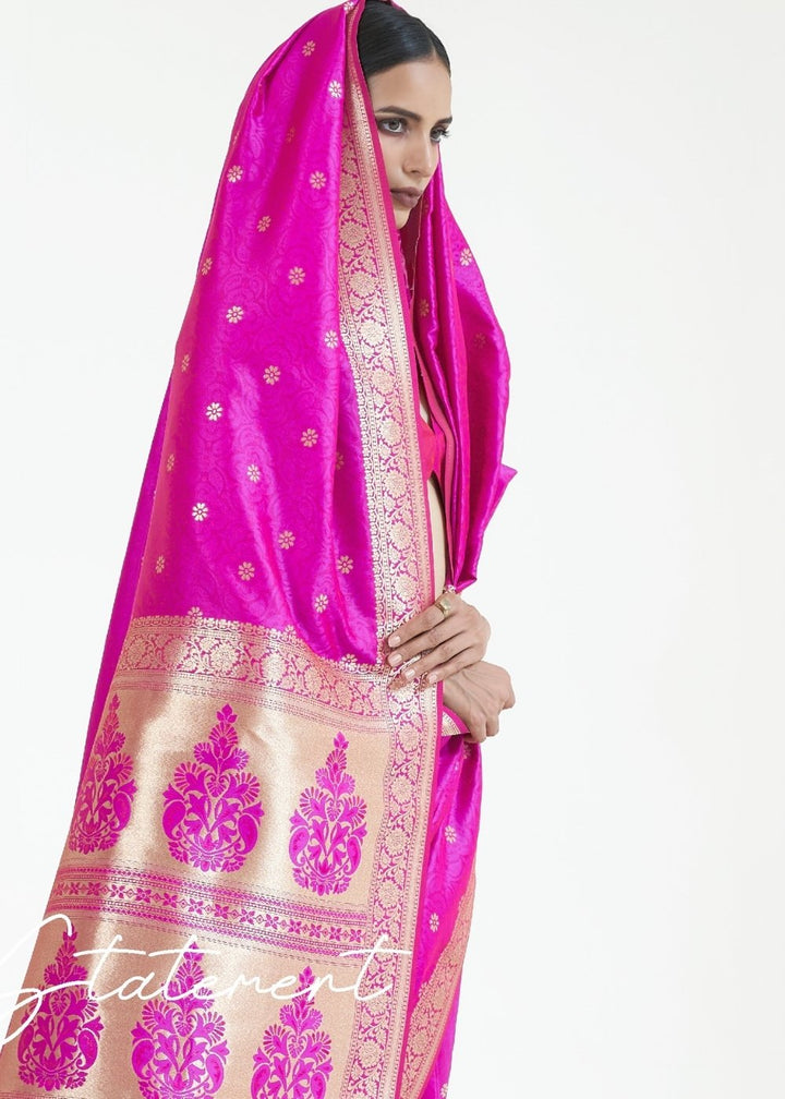 Spicy Pink Woven Kanjivaram Silk Saree