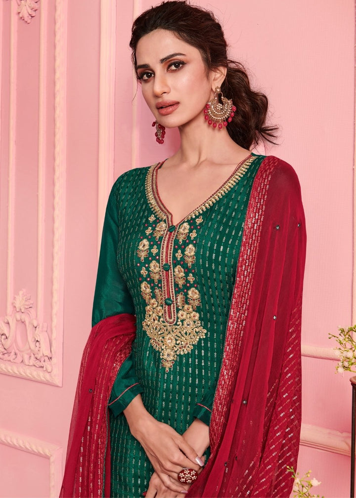 Jungle Green Georgette Salwar Suit with Thread & Zari Embroidery work