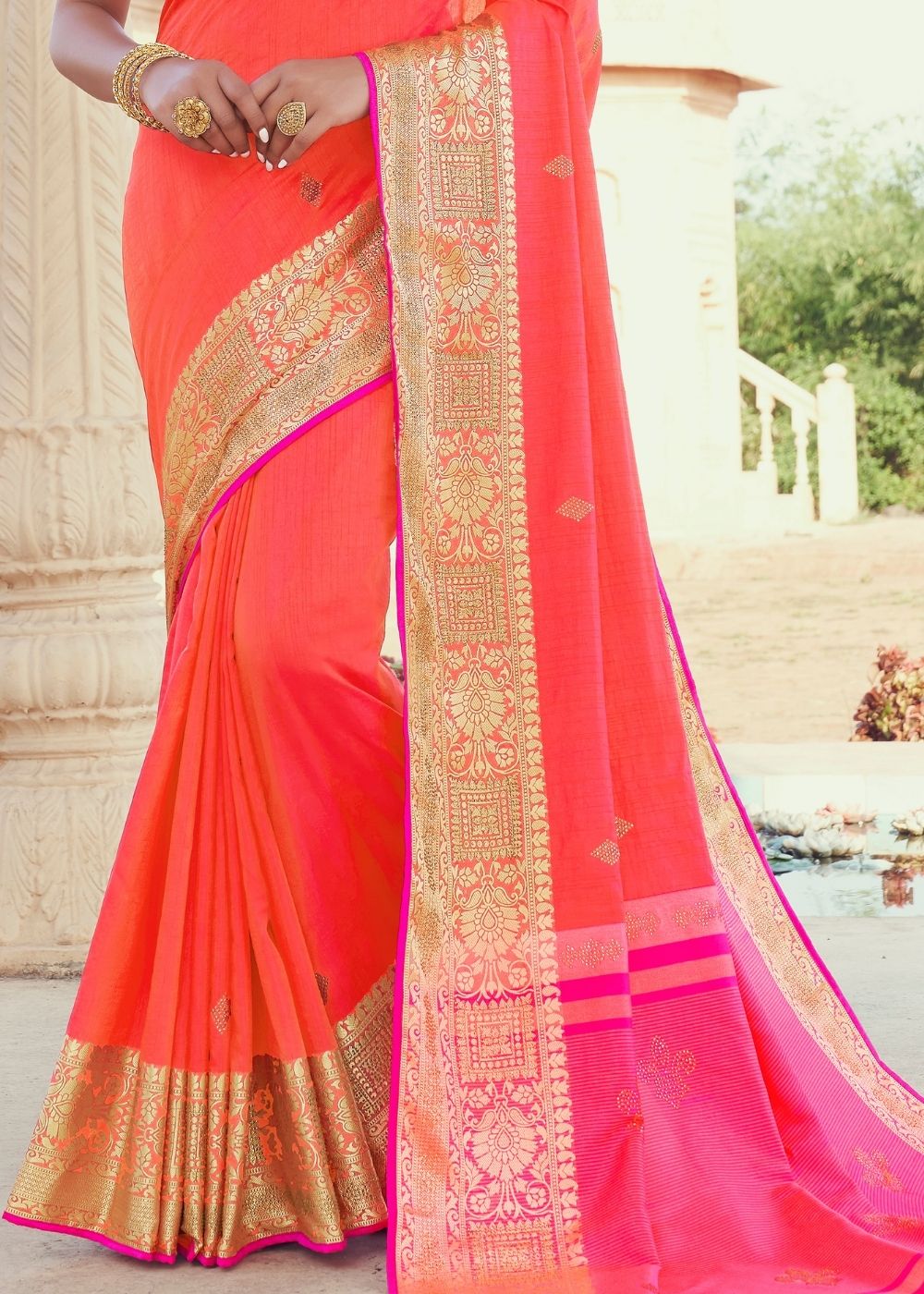 Punch Pink Zari Woven Soft Silk Saree