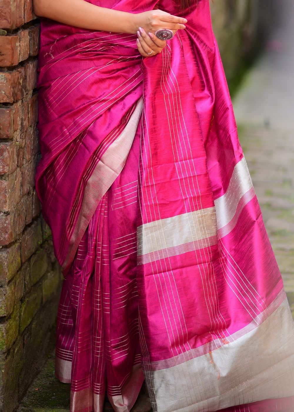 Hot Pink Designer Raw Silk Saree