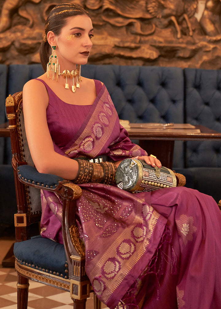 Royal Purple Woven Tussar Silk Saree with Sequins Work