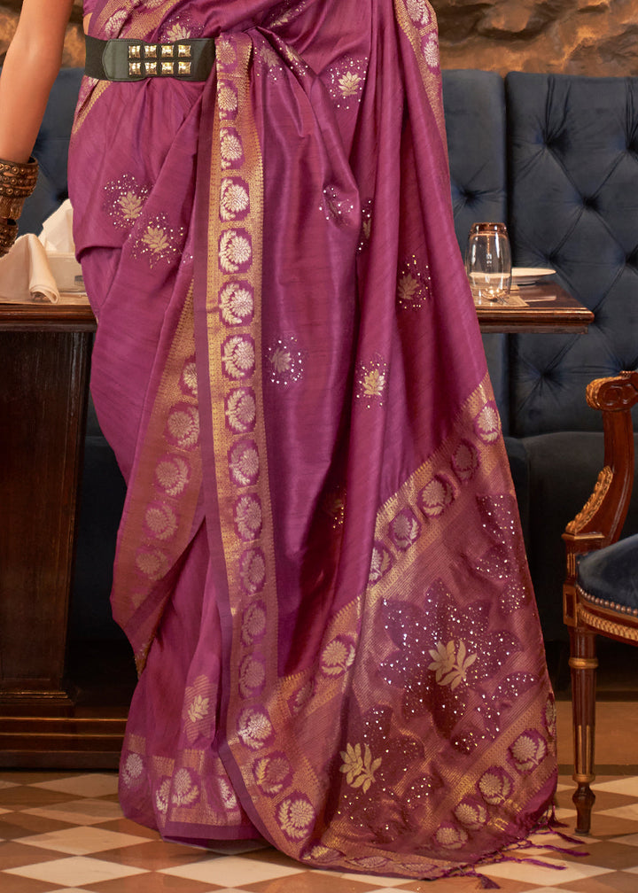 Royal Purple Woven Tussar Silk Saree with Sequins Work
