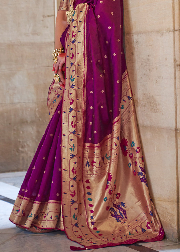 Sangria Purple Paithani Silk Saree