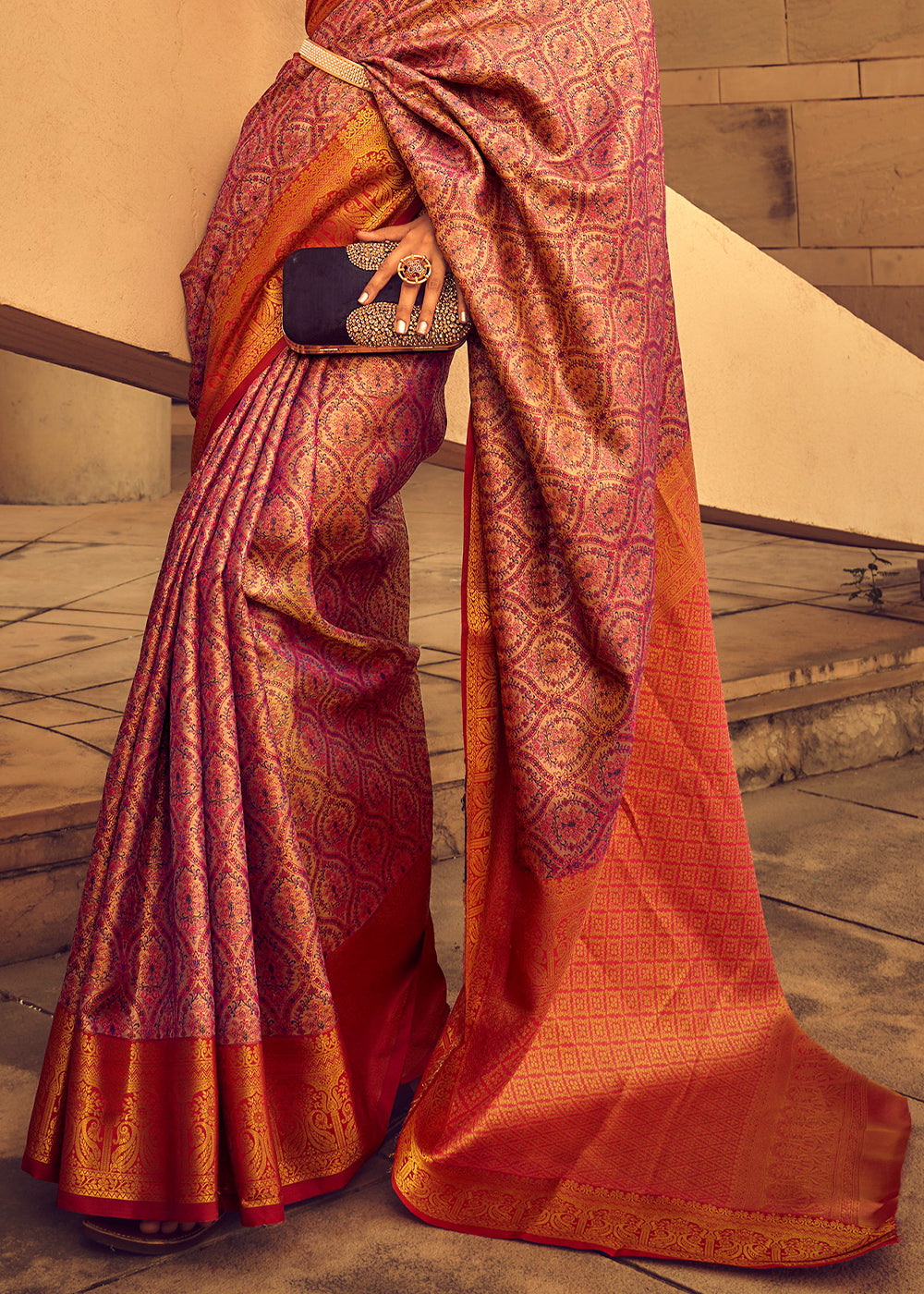Purple & Red Zari Woven Banarasi Silk Saree