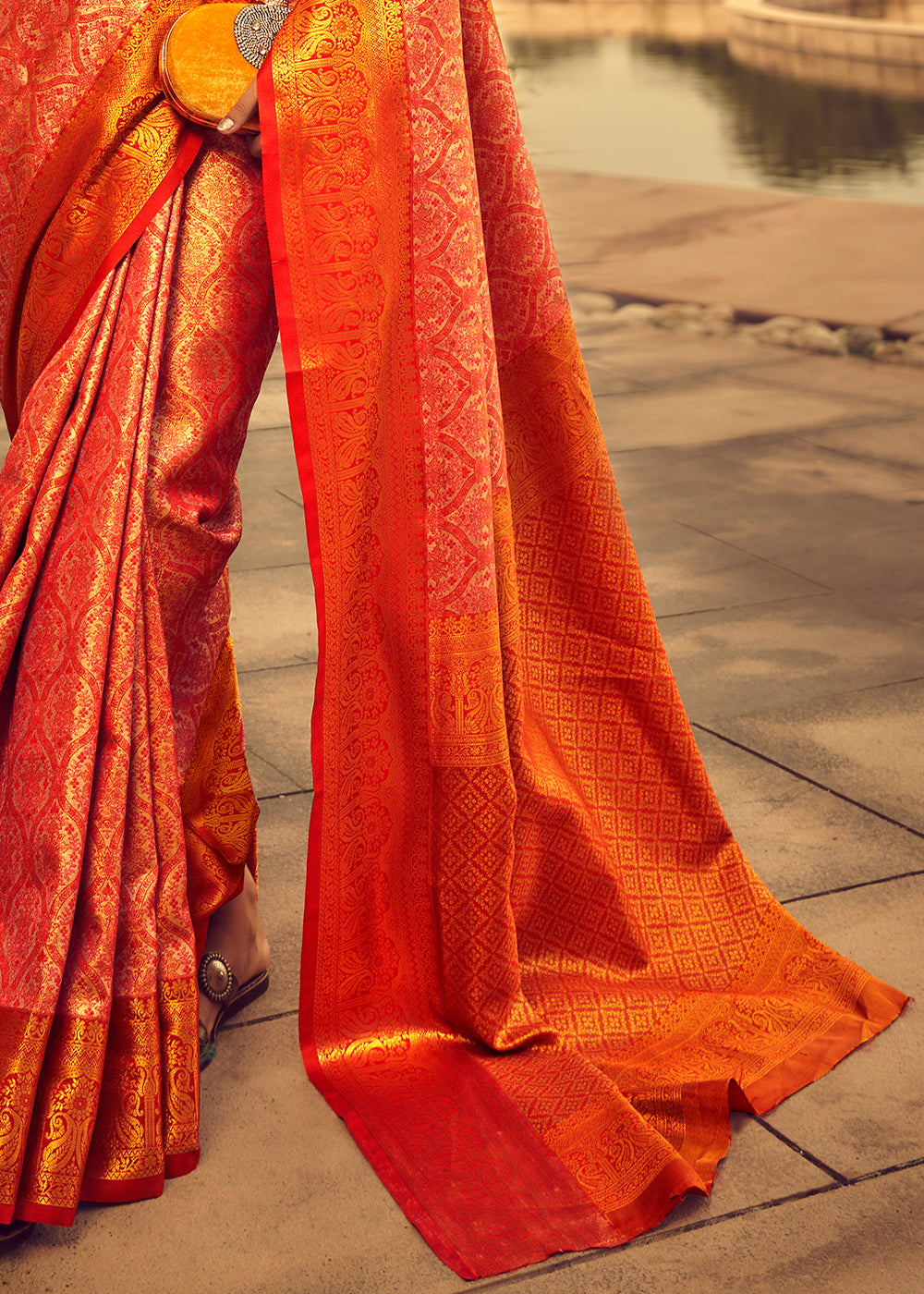 Shades Of Red Zari Woven Banarasi Silk Saree