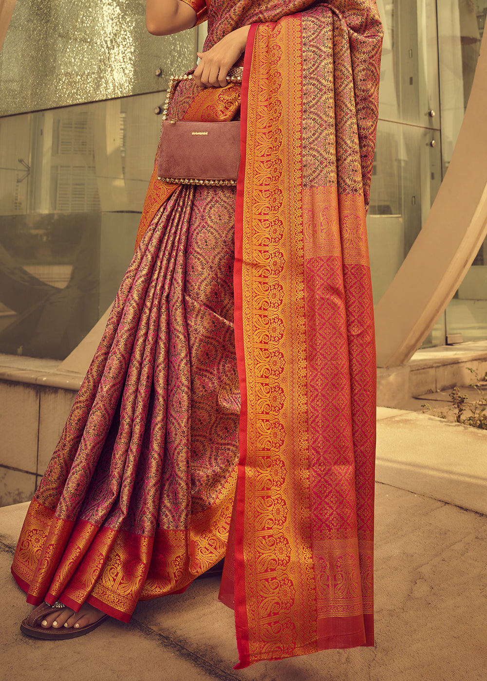 Pink & Purple Zari Woven Banarasi Silk Saree
