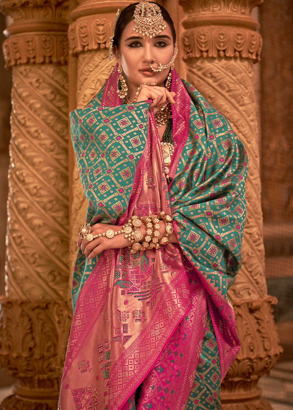 Tiffany Blue Banarasi Jacquard Silk Saree with Swarvoski work