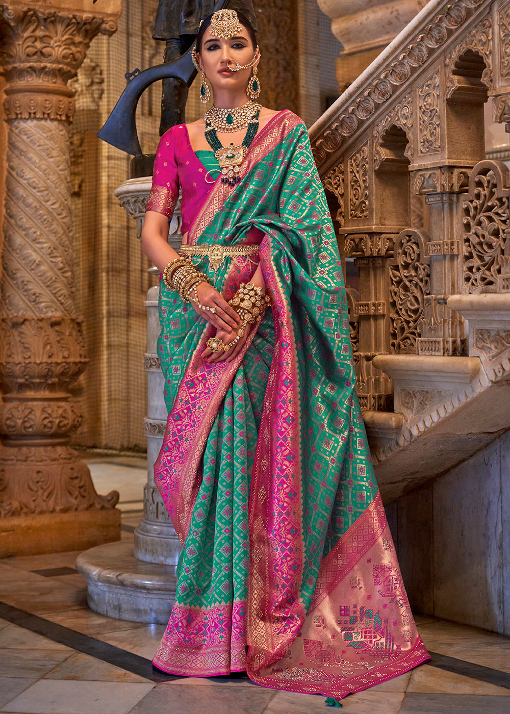 Tiffany Blue Banarasi Jacquard Silk Saree with Swarvoski work