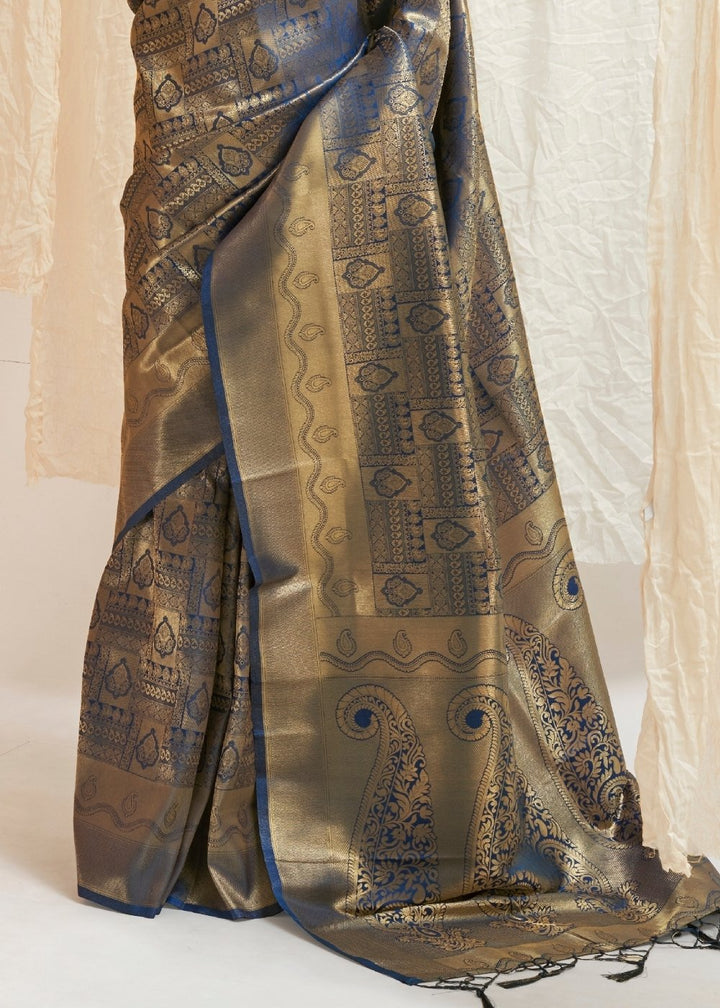 Lapis Blue & Golden Blend Kanjivaram Silk Saree