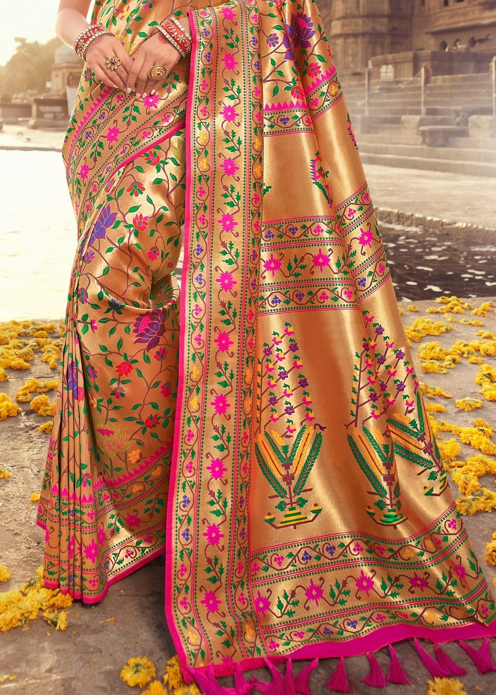 Hot Pink Woven Paithani Silk Saree