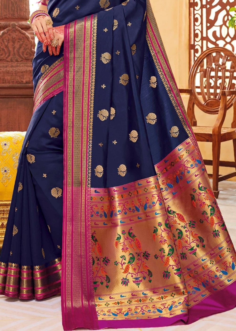 Indigo Blue Woven Paithani Silk Saree